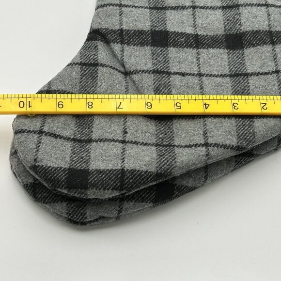Pair of Joann's Black & White Plaid Christmas Stockings Knit Cuffs w Poms 18-19" - Picture 6 of 6